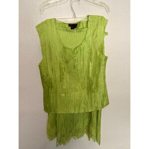 Simon Chang 2 Pc Dress Lime Green Tank with Lace Hem Skirt 12